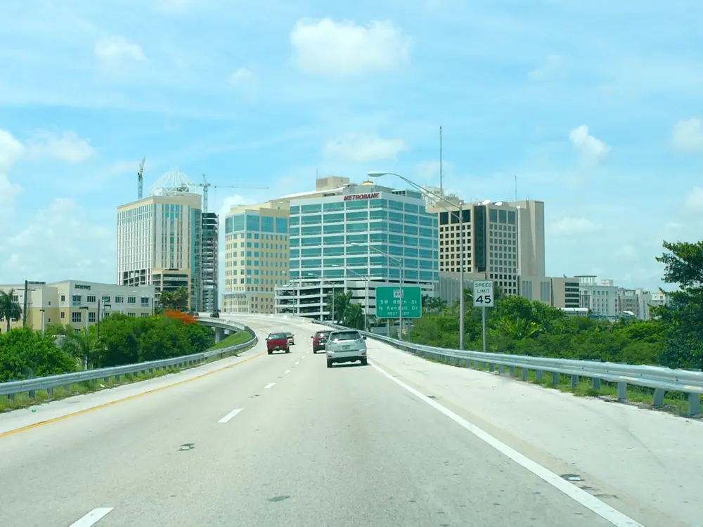 The Dadeland skyline from a highway ramp in Kendall, FL